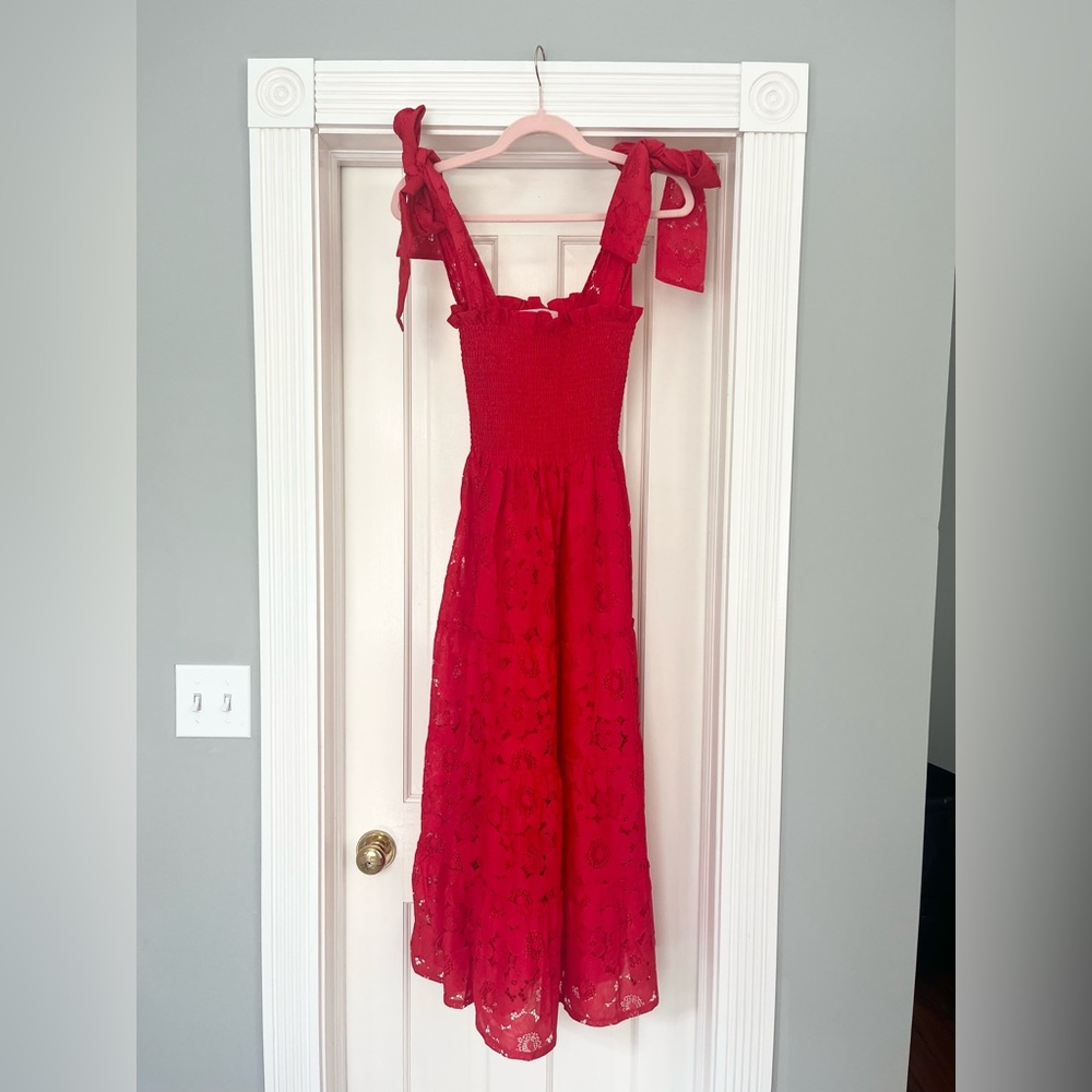 Hill House Lace Ribbon Ellie Nap Dress Poppy Red Floral Lace - Picture 3 of 8